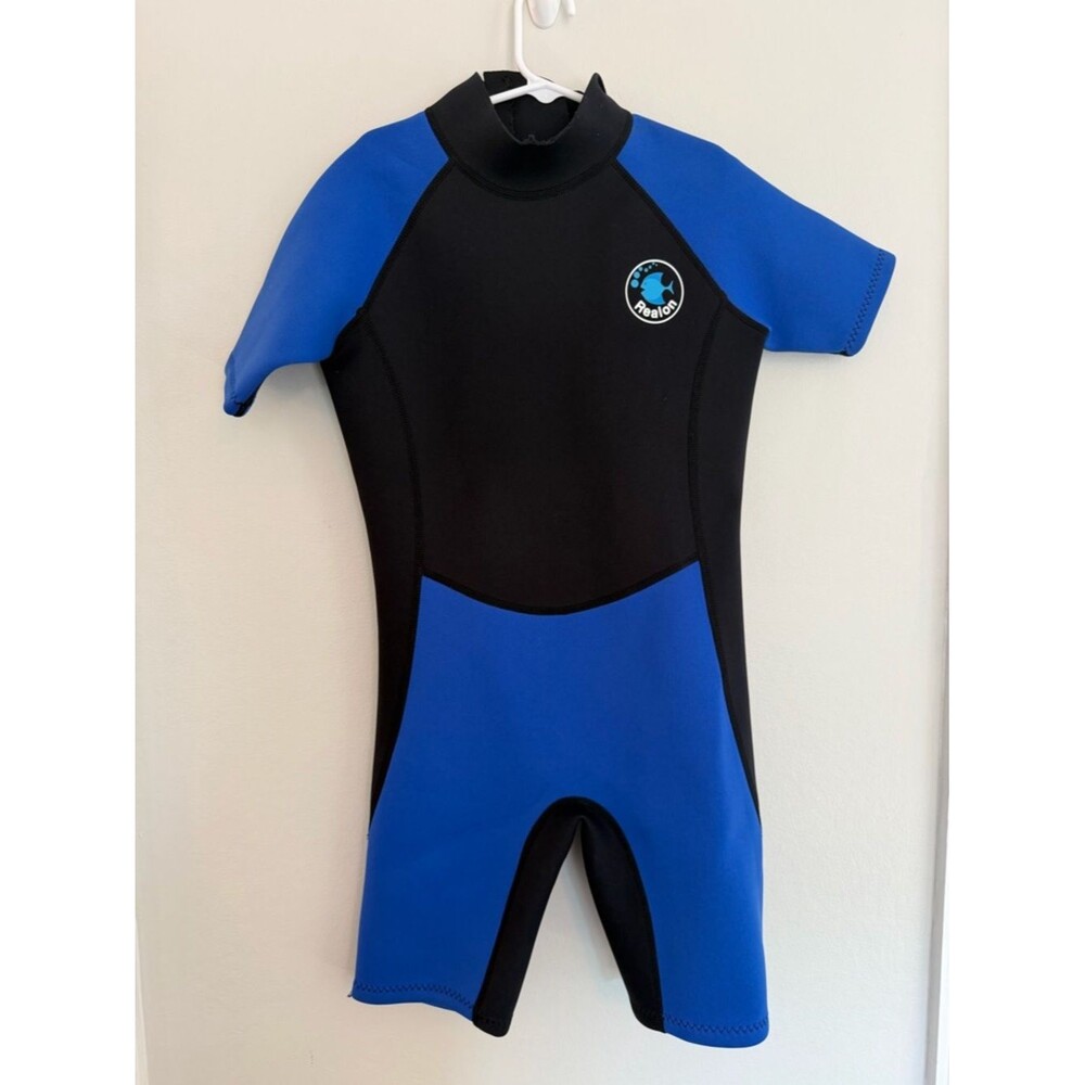 Realon Kids Wetsuit XL Blue Black Shorty Neoprene Surf Swim Back Zip